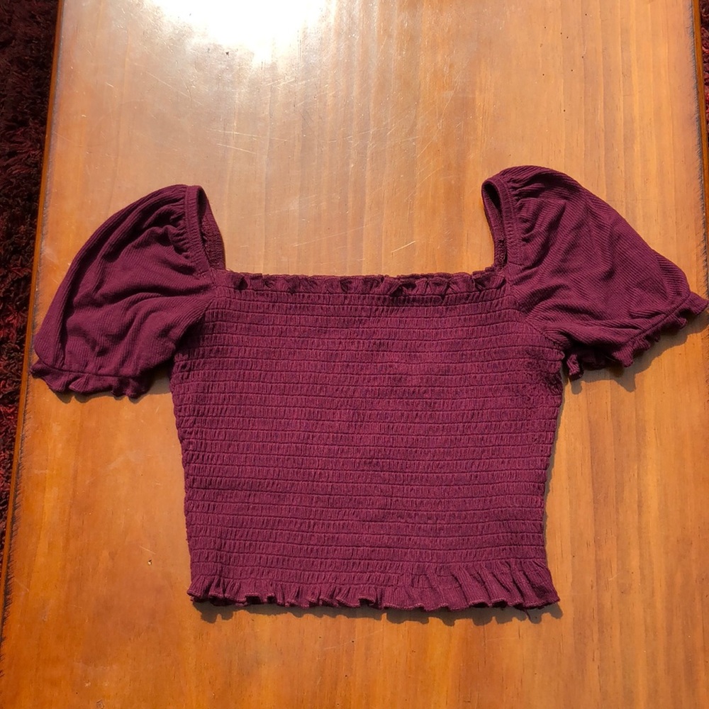 Purple Garage Puff Sleeve Cropped Top